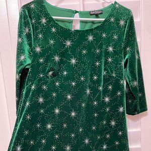 Vingtage Velvet Green Sparkle Dress Long Sleeve